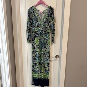 Lilly Pulitzer Green and Blue Long Sleeve Maxi Gown